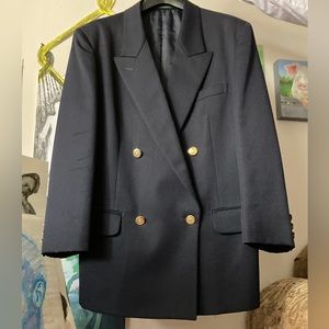 Black Double-Breasted Wool Blazer with Ornate Gold Buttons 80's Japan